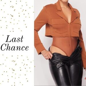 Deep-v Cropped Blazer Bodysuit